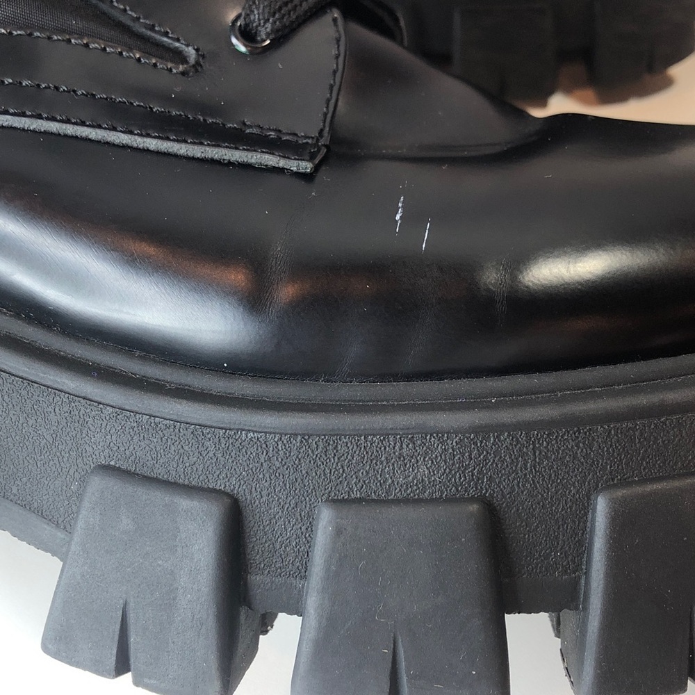 Prada Black Leather & Nylon Lug Sole Platform Combat Boots EU 38 Made in Italy - Picture 15 of 17